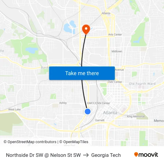 Northside Dr SW @ Nelson St SW to Georgia Tech map