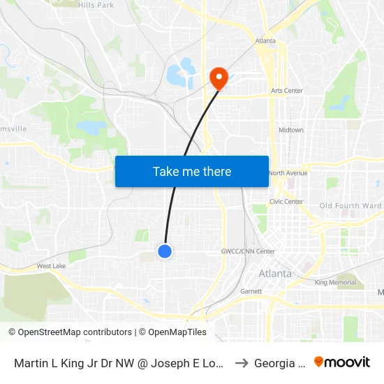Martin L King Jr Dr NW @ Joseph E Lowery Blvd NW to Georgia Tech map