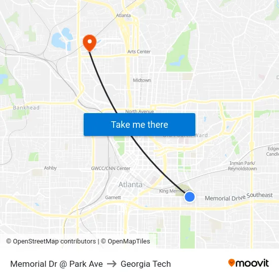 Memorial Dr @ Park Ave to Georgia Tech map