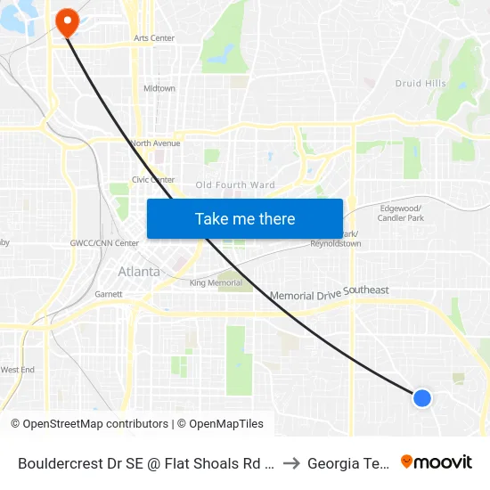 Bouldercrest Dr SE @ Flat Shoals Rd SE to Georgia Tech map