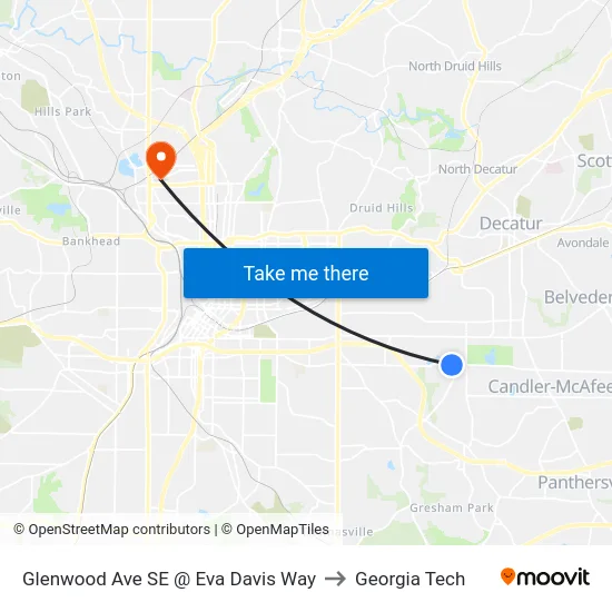 Glenwood Ave SE @ Eva Davis Way to Georgia Tech map