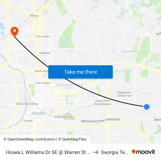 Hosea L Williams Dr SE @ Warren St SE to Georgia Tech map