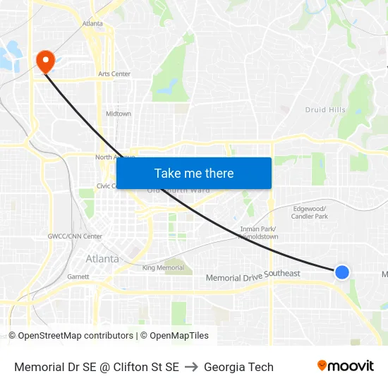 Memorial Dr SE @ Clifton St SE to Georgia Tech map