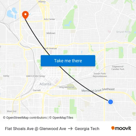 Flat Shoals Ave @ Glenwood Ave to Georgia Tech map