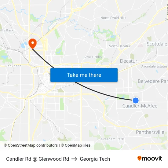 Candler Rd @ Glenwood Rd to Georgia Tech map