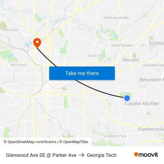 Glenwood Ave SE @ Parker Ave to Georgia Tech map
