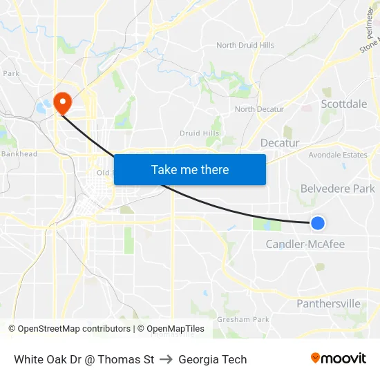 White Oak Dr @ Thomas St to Georgia Tech map