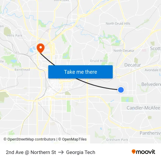 2nd Ave @ Northern St to Georgia Tech map