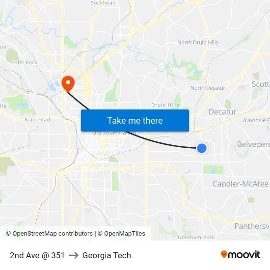 2nd Ave @ 351 to Georgia Tech map