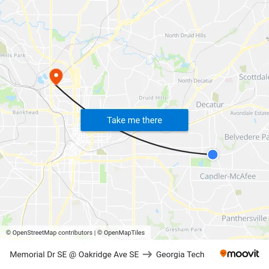 Memorial Dr SE @ Oakridge Ave SE to Georgia Tech map