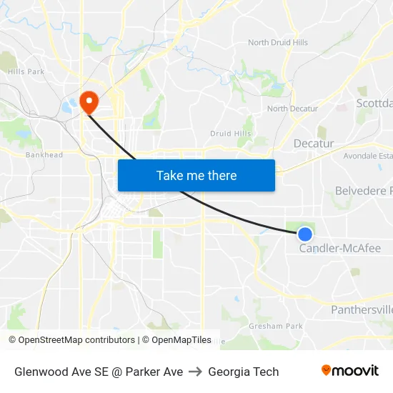 Glenwood Ave SE @ Parker Ave to Georgia Tech map