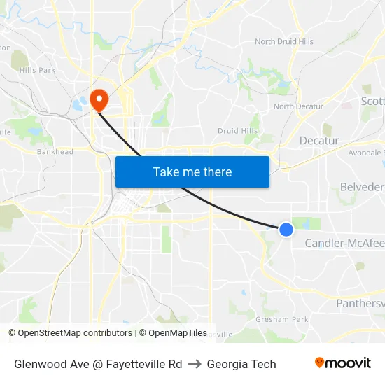 Glenwood Ave @ Fayetteville Rd to Georgia Tech map