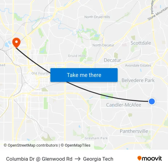 Columbia Dr @ Glenwood Rd to Georgia Tech map