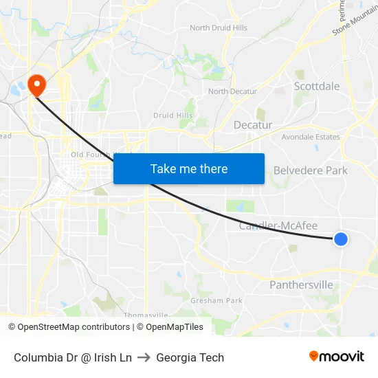 Columbia Dr @ Irish Ln to Georgia Tech map