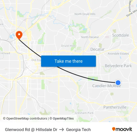 Glenwood Rd @ Hillsdale Dr to Georgia Tech map