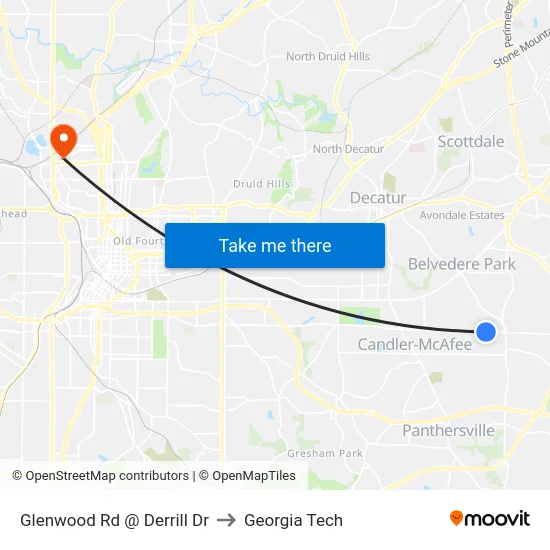Glenwood Rd @ Derrill Dr to Georgia Tech map