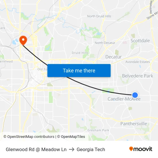 Glenwood Rd @ Meadow Ln to Georgia Tech map