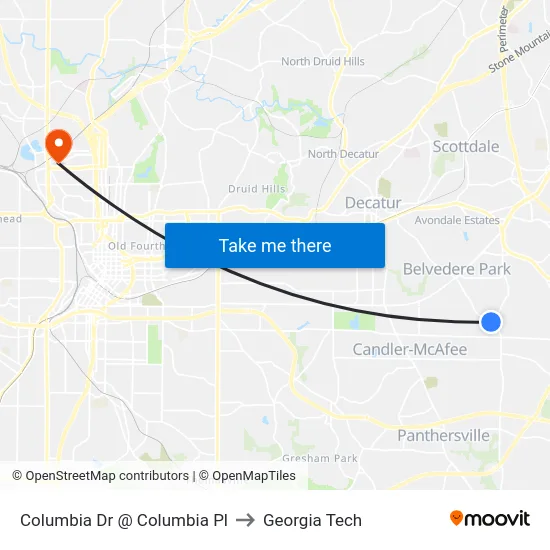 Columbia Dr @ Columbia Pl to Georgia Tech map