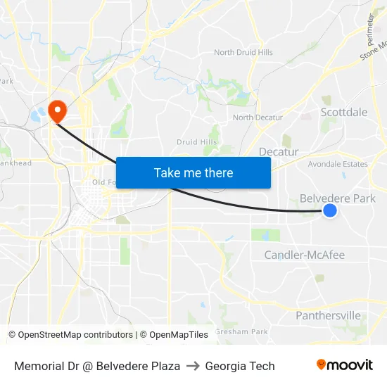 Memorial Dr @ Belvedere Plaza to Georgia Tech map