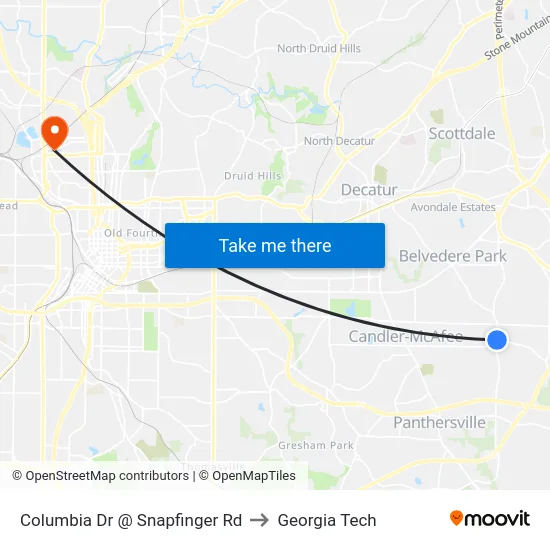 Columbia Dr @ Snapfinger Rd to Georgia Tech map