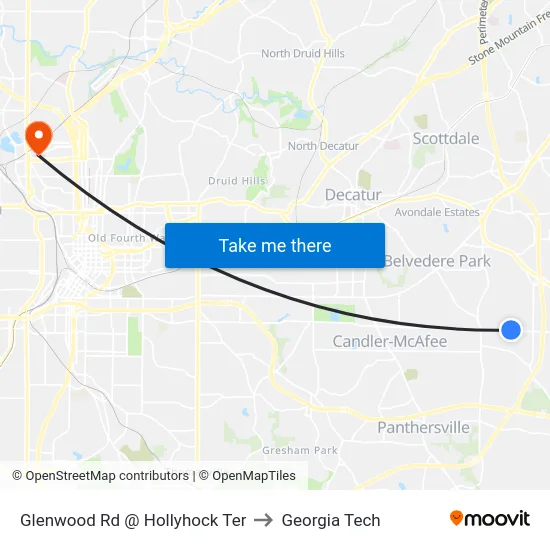 Glenwood Rd @ Hollyhock Ter to Georgia Tech map