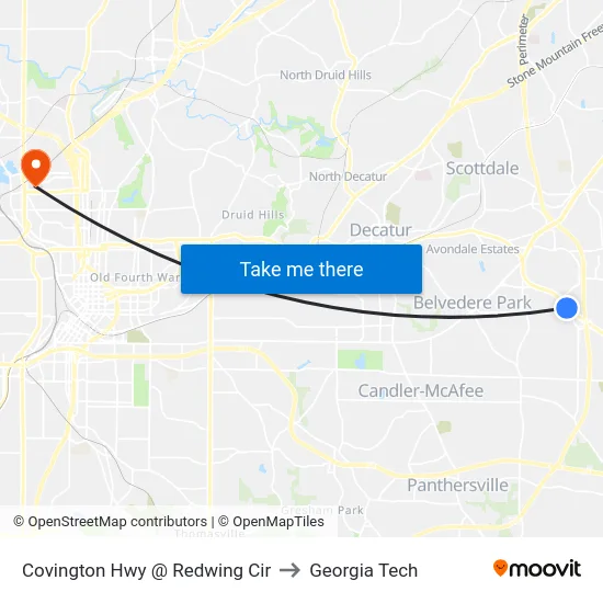 Covington Hwy @ Redwing Cir to Georgia Tech map