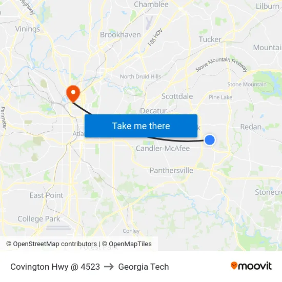 Covington Hwy @ 4523 to Georgia Tech map