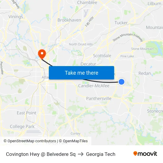 Covington Hwy @ Belvedere Sq to Georgia Tech map