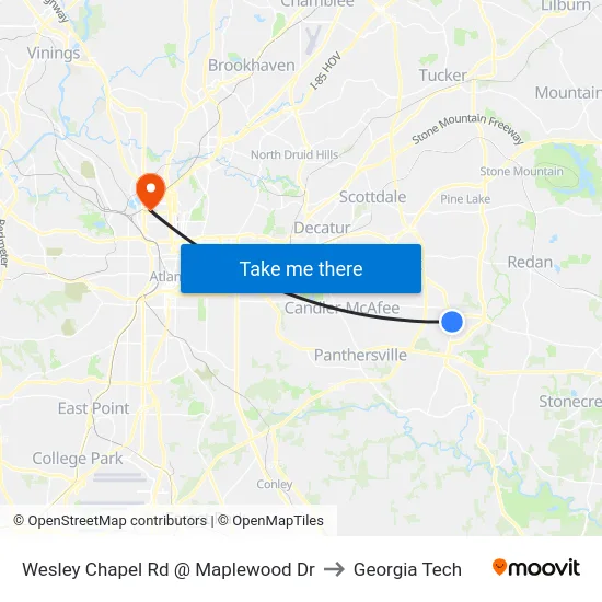 Wesley Chapel Rd @ Maplewood Dr to Georgia Tech map
