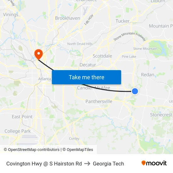 Covington Hwy @ S Hairston Rd to Georgia Tech map