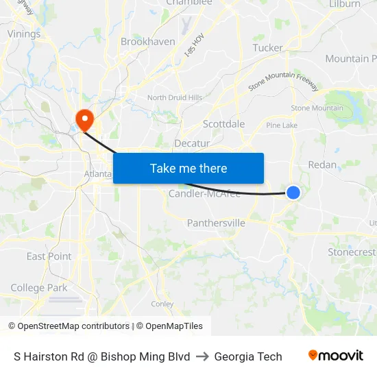 S Hairston Rd @ Bishop Ming Blvd to Georgia Tech map