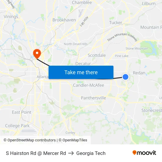 S Hairston Rd @ Mercer Rd to Georgia Tech map