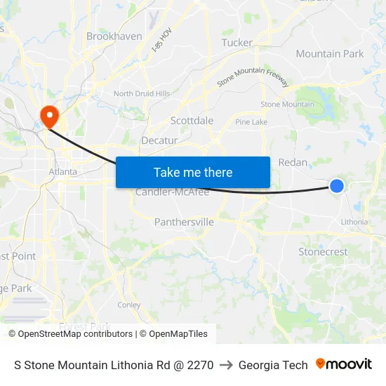 S Stone Mountain Lithonia Rd @ 2270 to Georgia Tech map