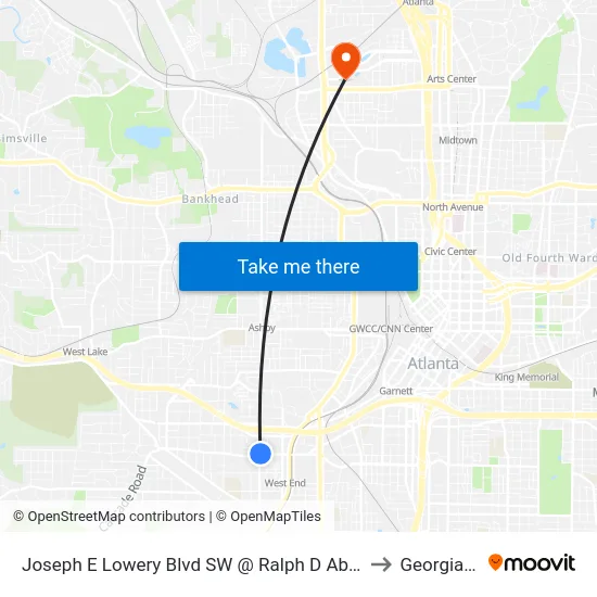 Joseph E Lowery Blvd SW @ Ralph D Abernathy Blvd SW to Georgia Tech map