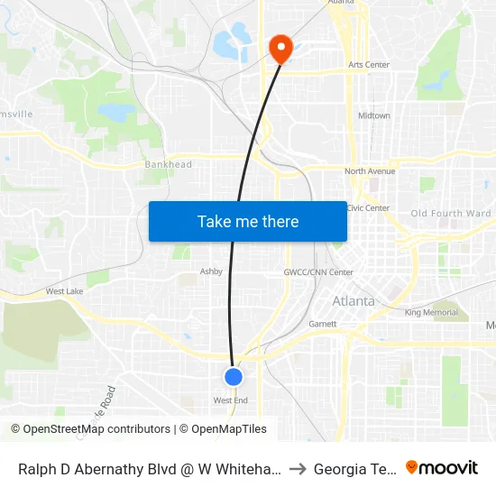 Ralph D Abernathy Blvd @ W Whitehall St to Georgia Tech map