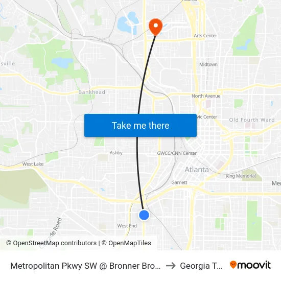 Metropolitan Pkwy SW @ Bronner Bros Way to Georgia Tech map
