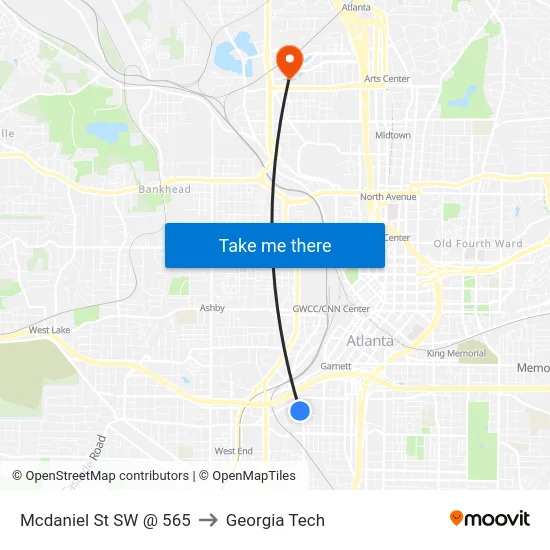 Mcdaniel St SW @ 565 to Georgia Tech map