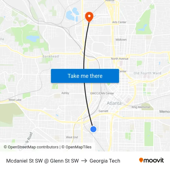 Mcdaniel St SW @ Glenn St SW to Georgia Tech map
