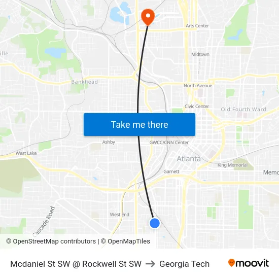 Mcdaniel St SW @ Rockwell St SW to Georgia Tech map