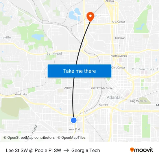 Lee St SW @ Poole Pl SW to Georgia Tech map
