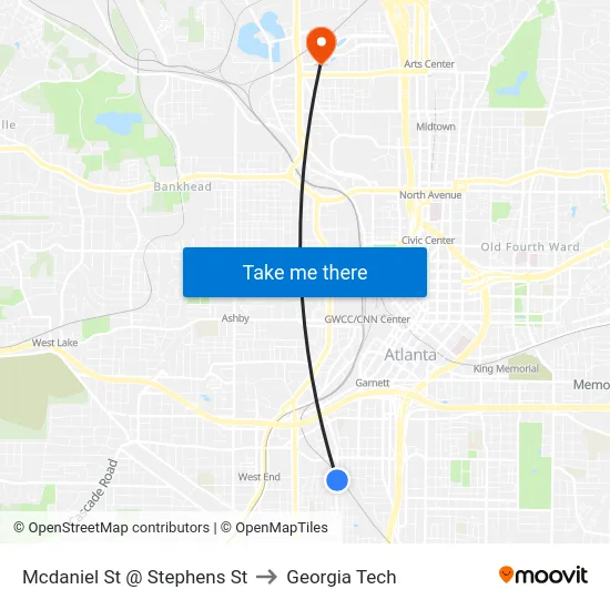 Mcdaniel St @ Stephens St to Georgia Tech map