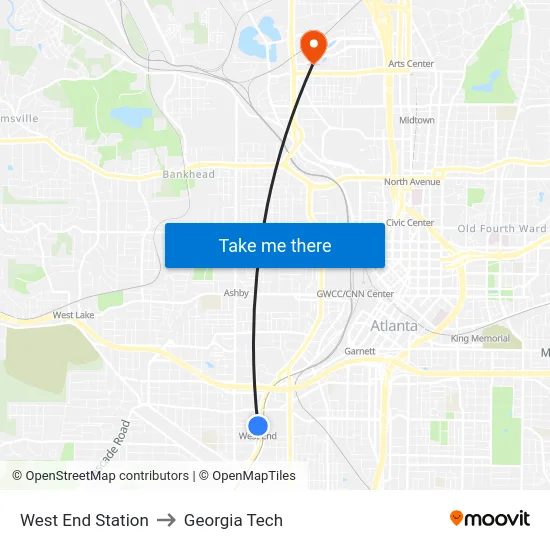 West End Station to Georgia Tech map