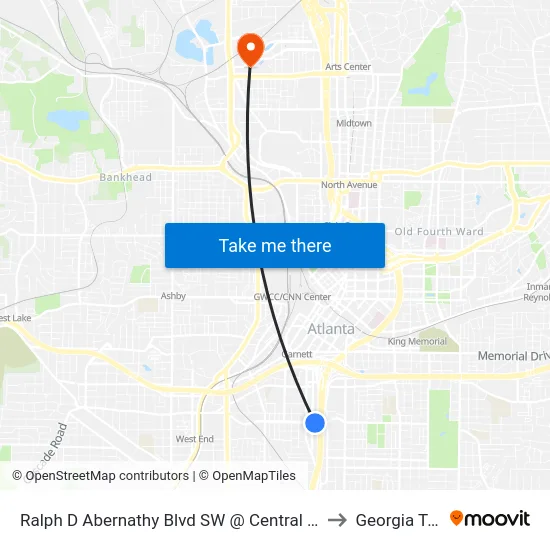Ralph D Abernathy Blvd SW @ Central Ave SW to Georgia Tech map