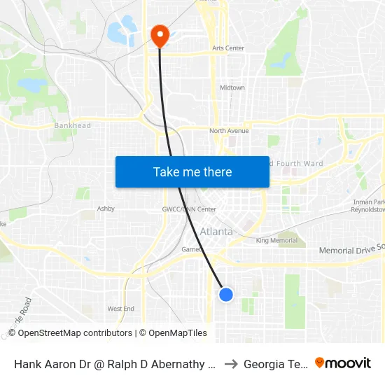 Hank Aaron Dr @ Ralph D Abernathy Blvd to Georgia Tech map