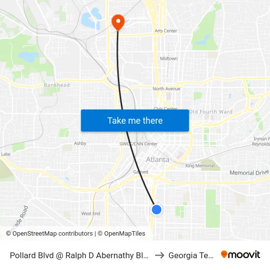 Pollard Blvd @ Ralph D Abernathy Blvd to Georgia Tech map