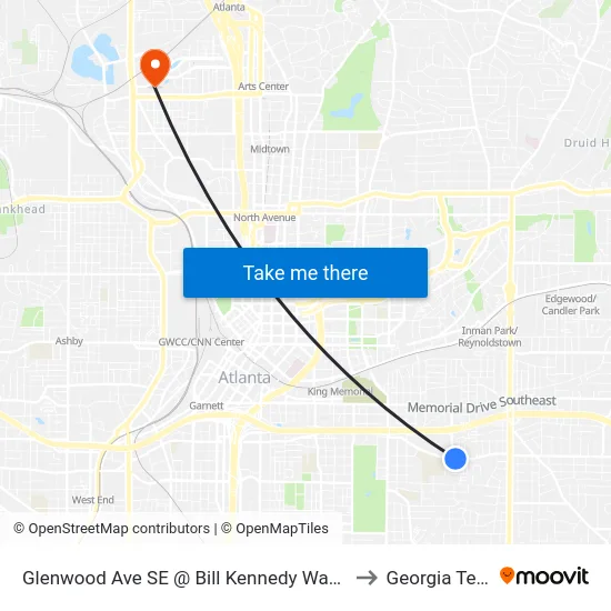 Glenwood Ave SE @ Bill Kennedy Way SE to Georgia Tech map
