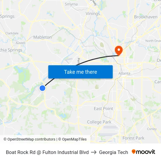 Boat Rock Rd @ Fulton Industrial Blvd to Georgia Tech map