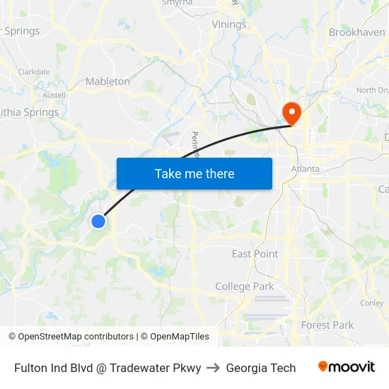 Fulton Ind Blvd @ Tradewater Pkwy to Georgia Tech map