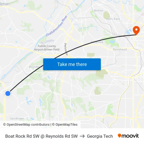 Boat Rock Rd SW @ Reynolds Rd SW to Georgia Tech map