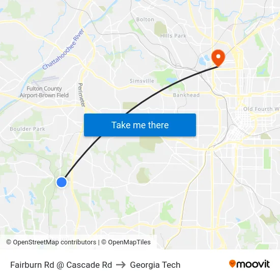 Fairburn Rd @ Cascade Rd to Georgia Tech map